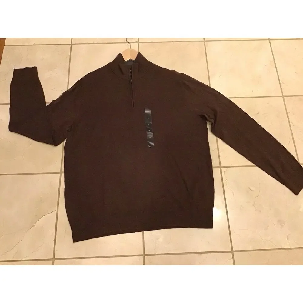 Banana Republic NWT Premium 1/4 Zip Sweater Men XL Brown Cotton Silk Cashmere Bl